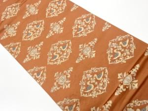 変わり花菱に向かい鳥模様織出し袋帯